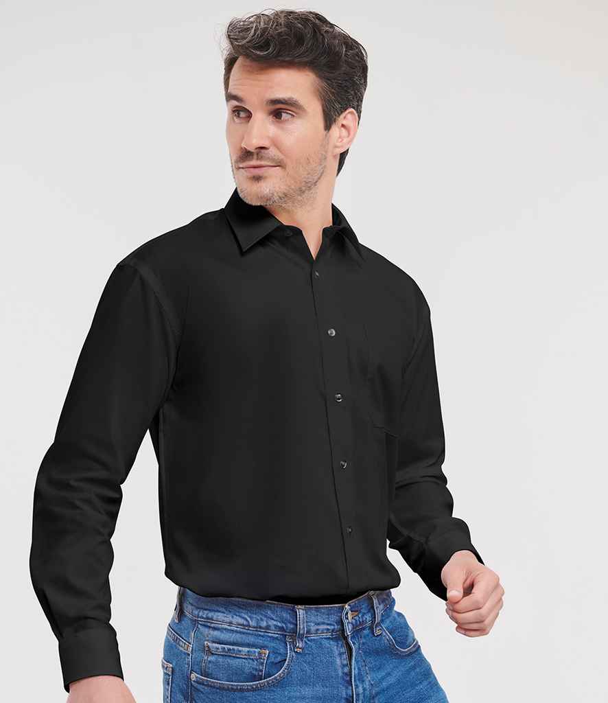 Russell Athletic Collection Long Sleeve Easy Care Cotton Poplin Shirt - Black