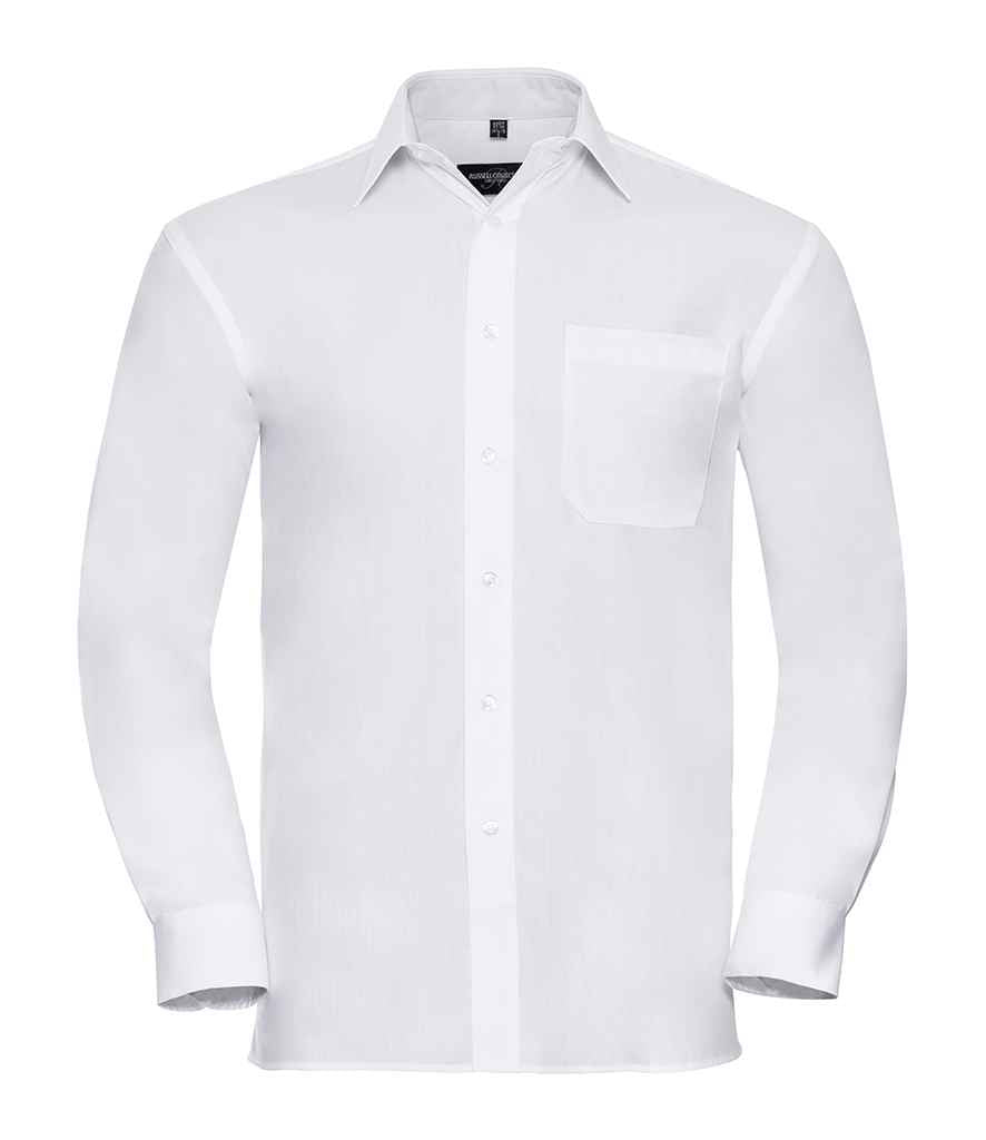 Russell Athletic Collection Long Sleeve Easy Care Cotton Poplin Shirt - White