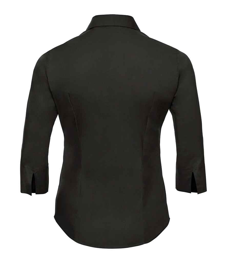 Russell Athletic Collection Ladies 3/4 Sleeve Easy Care Fitted Shirt - Black