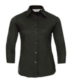 Russell Athletic Collection Ladies 3/4 Sleeve Easy Care Fitted Shirt - Black