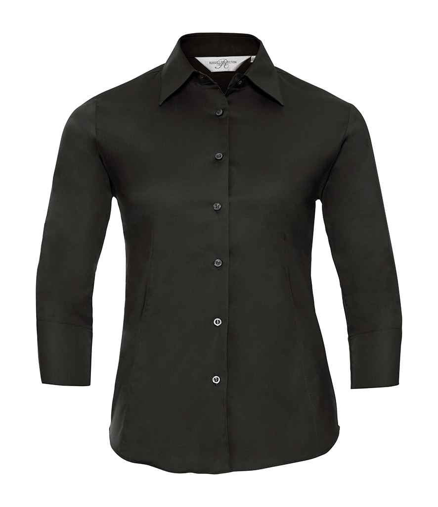 Russell Athletic Collection Ladies 3/4 Sleeve Easy Care Fitted Shirt - Black