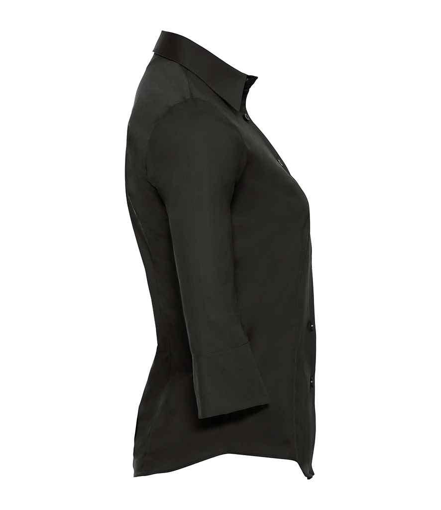 Russell Athletic Collection Ladies 3/4 Sleeve Easy Care Fitted Shirt - Black