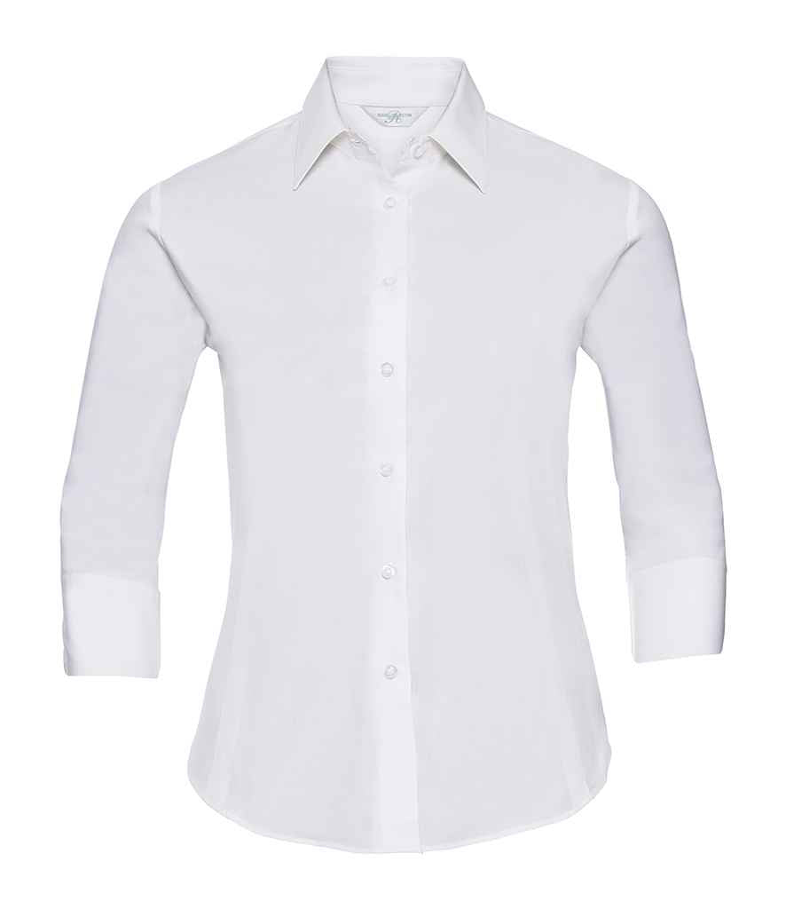 Russell Athletic Collection Ladies 3/4 Sleeve Easy Care Fitted Shirt - White