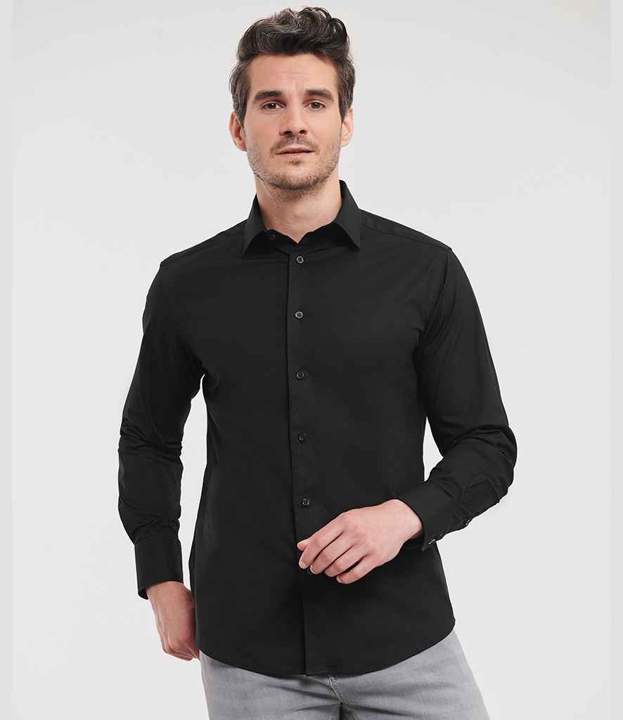 Russell Athletic Collection Long Sleeve Easy Care Fitted Shirt - Black