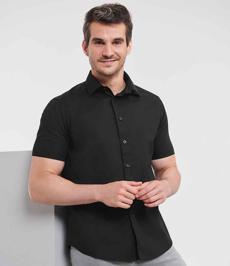 Russell Athletic Collection Short Sleeve Easy Care Fitted Shirt - Black