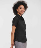Russell Athletic Collection Ladies Short Sleeve Ultimate Non-Iron Shirt - Black