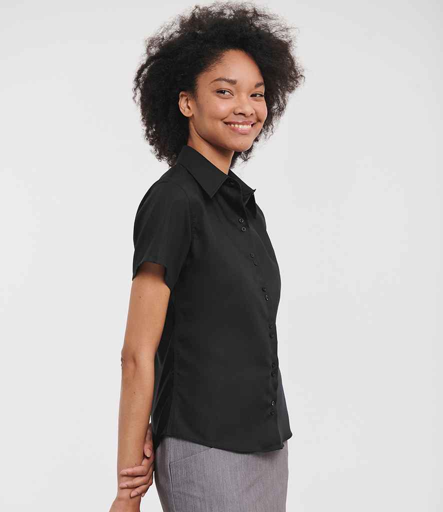 Russell Athletic Collection Ladies Short Sleeve Ultimate Non-Iron Shirt - Black