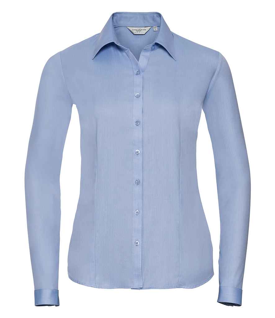 Russell Athletic Collection Ladies Long Sleeve Herringbone Shirt - Light Blue
