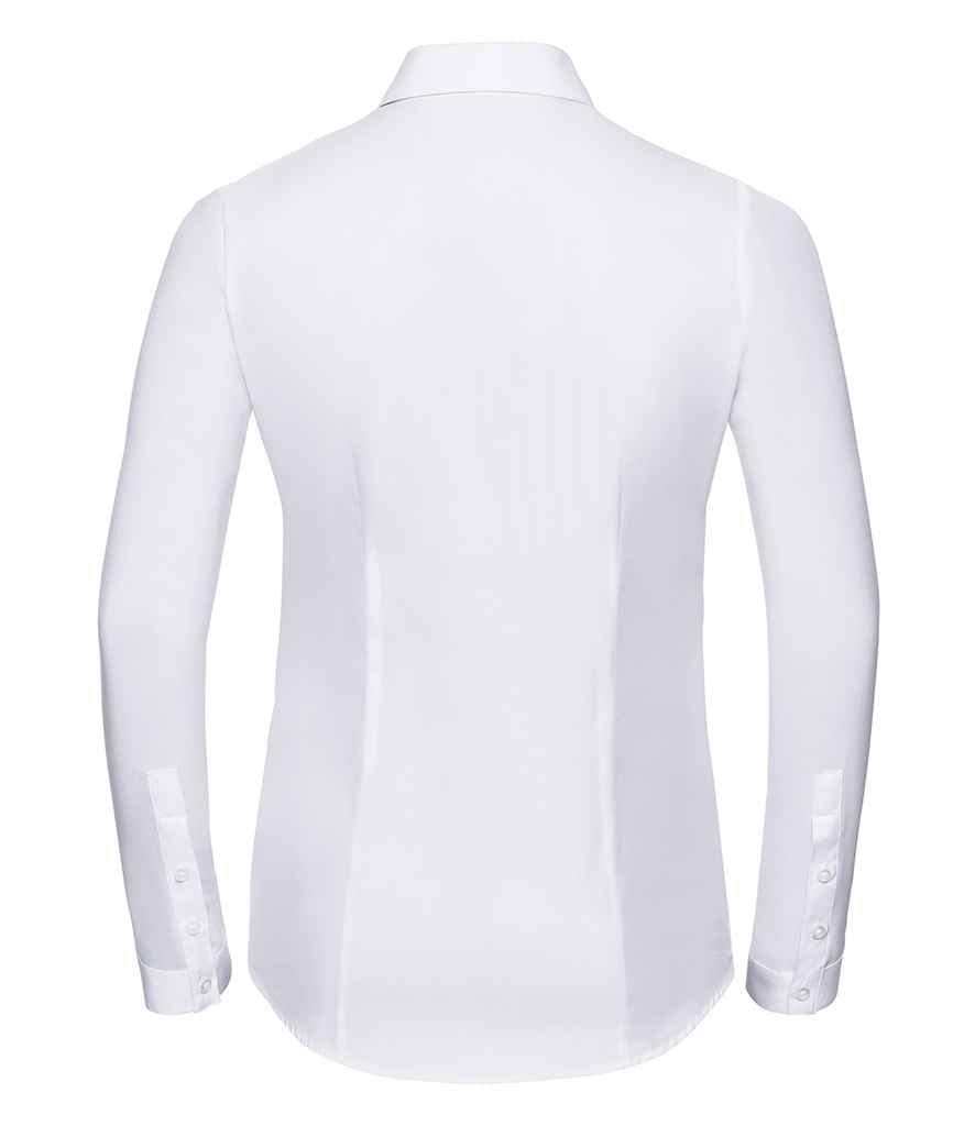 Russell Athletic Collection Ladies Long Sleeve Herringbone Shirt - White