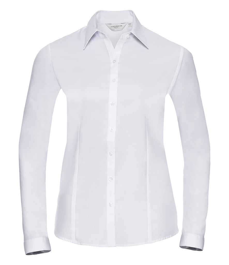 Russell Athletic Collection Ladies Long Sleeve Herringbone Shirt - White