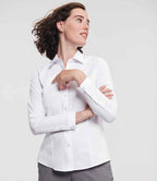 Russell Athletic Collection Ladies Long Sleeve Herringbone Shirt - White