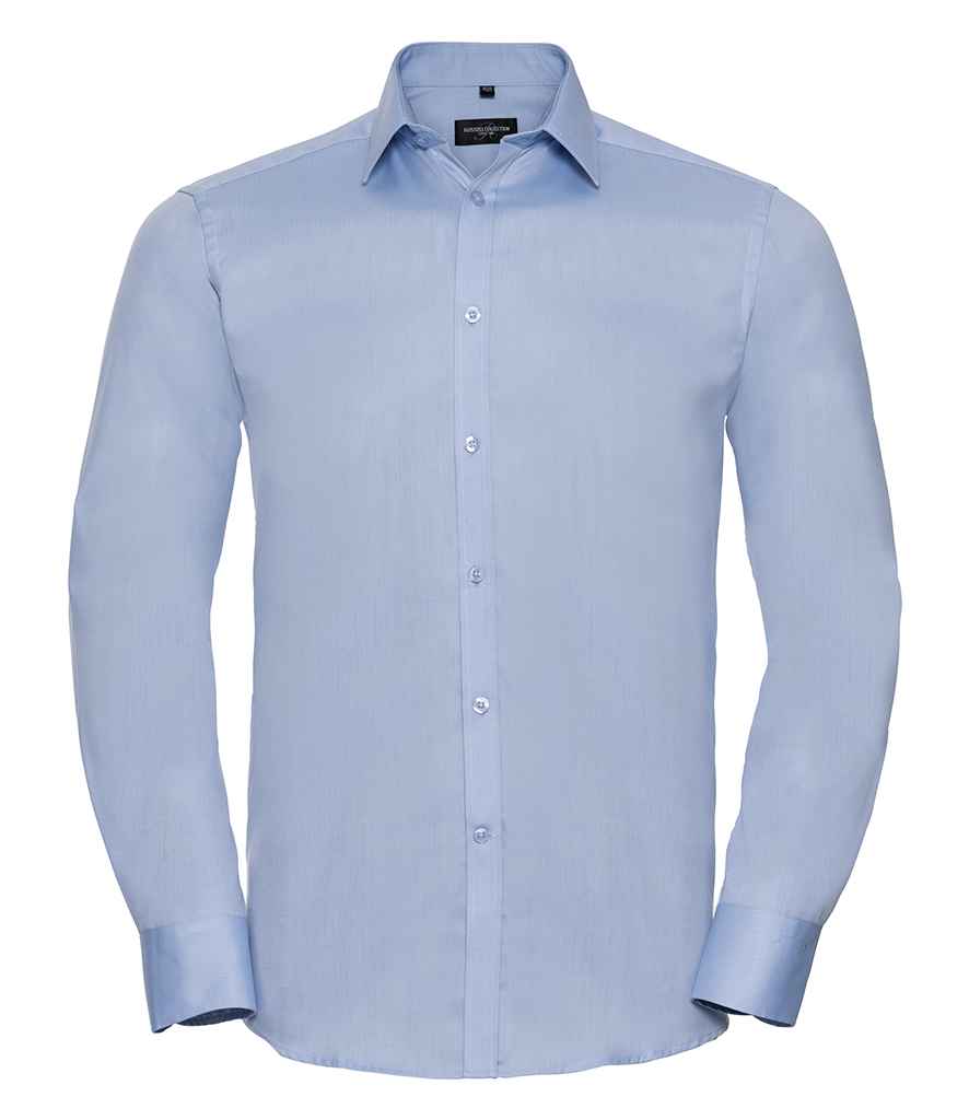 Russell Athletic Collection Long Sleeve Herringbone Shirt - Light Blue