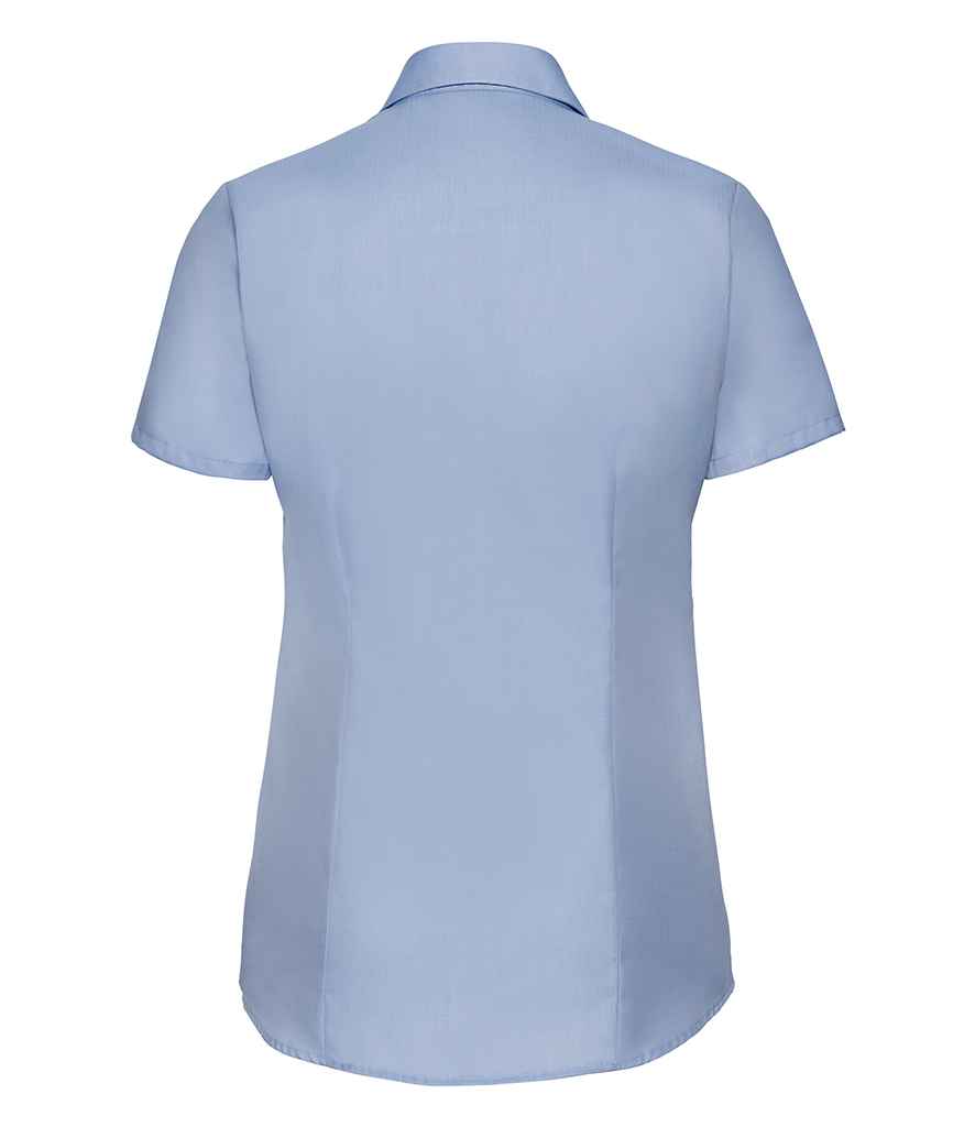 Russell Athletic Collection Ladies Short Sleeve Herringbone Shirt - Light Blue