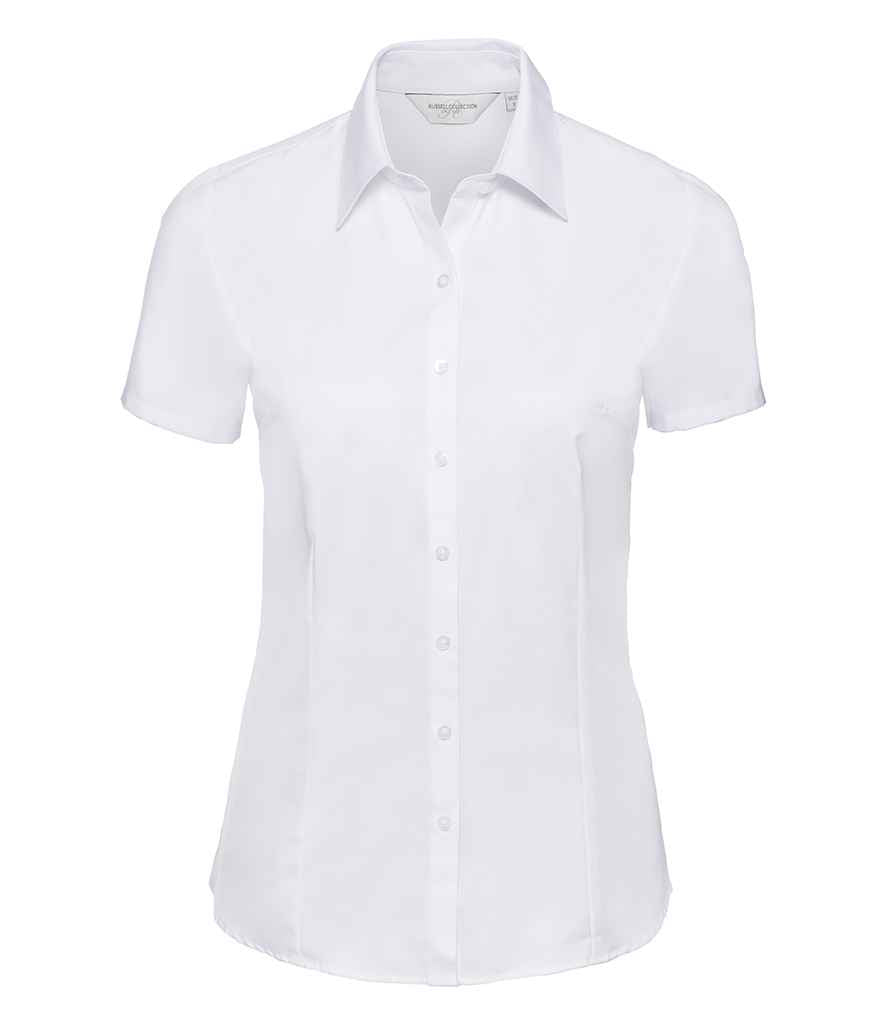 Russell Athletic Collection Ladies Short Sleeve Herringbone Shirt - White
