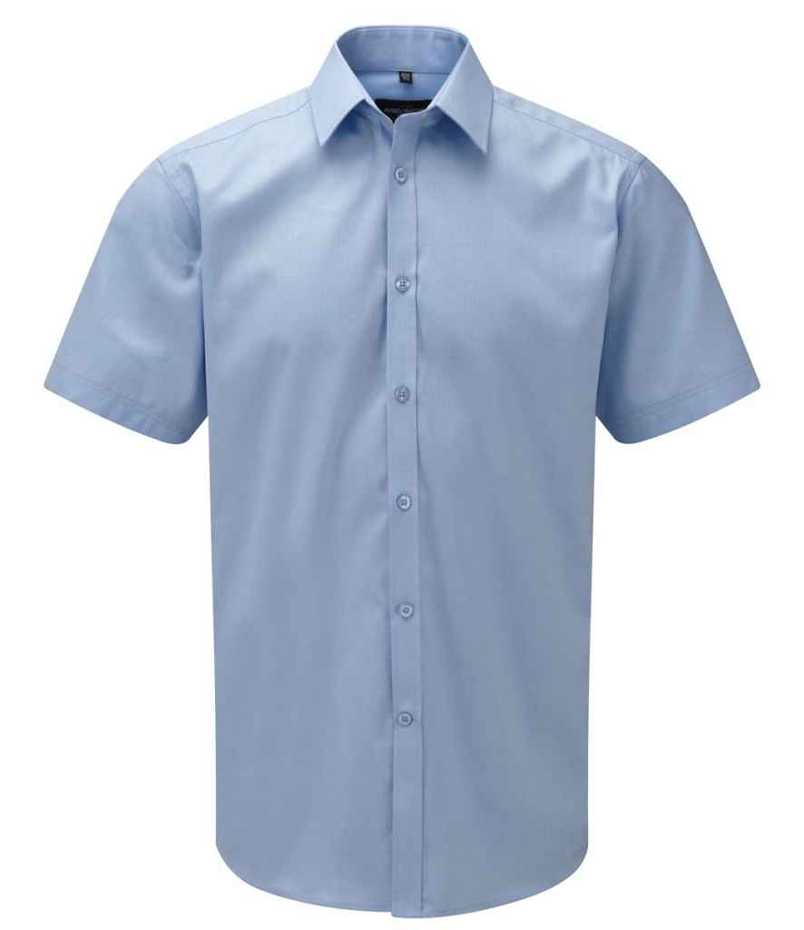 Russell Athletic Collection Short Sleeve Herringbone Shirt - Light Blue