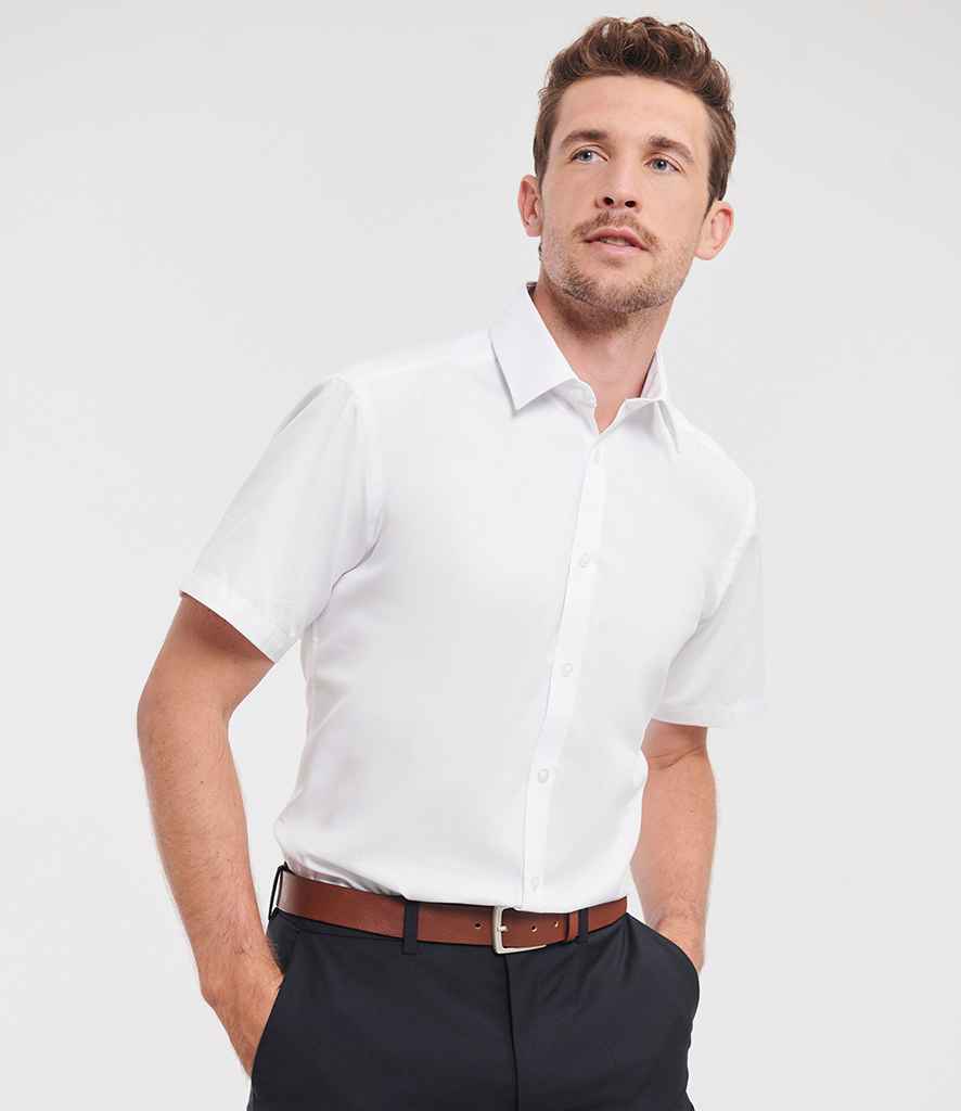 Russell Athletic Collection Short Sleeve Herringbone Shirt - White