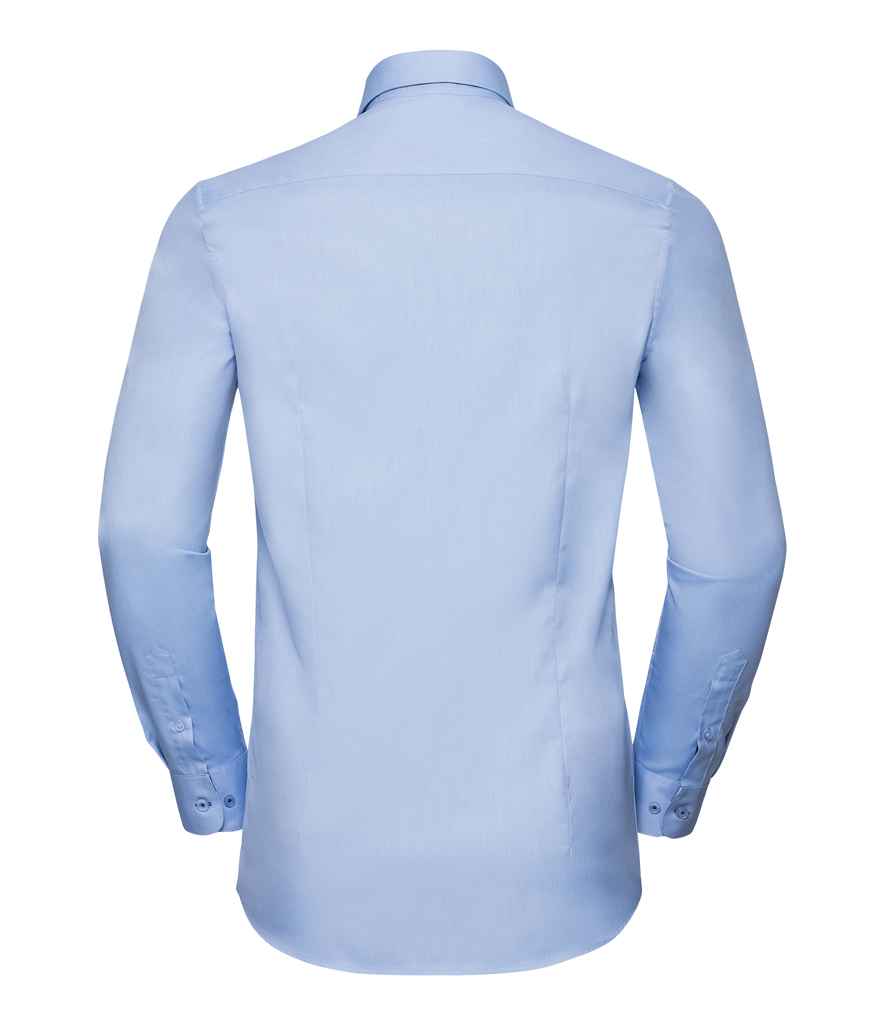 Russell Athletic Collection Long Sleeve Contrast Herringbone Shirt - Light Blue/Mid Blue