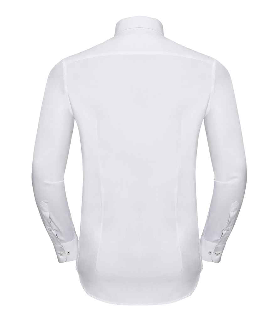 Russell Athletic Collection Long Sleeve Contrast Herringbone Shirt - White/Silver