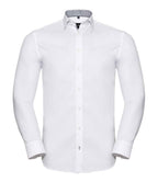 Russell Athletic Collection Long Sleeve Contrast Herringbone Shirt - White/Silver