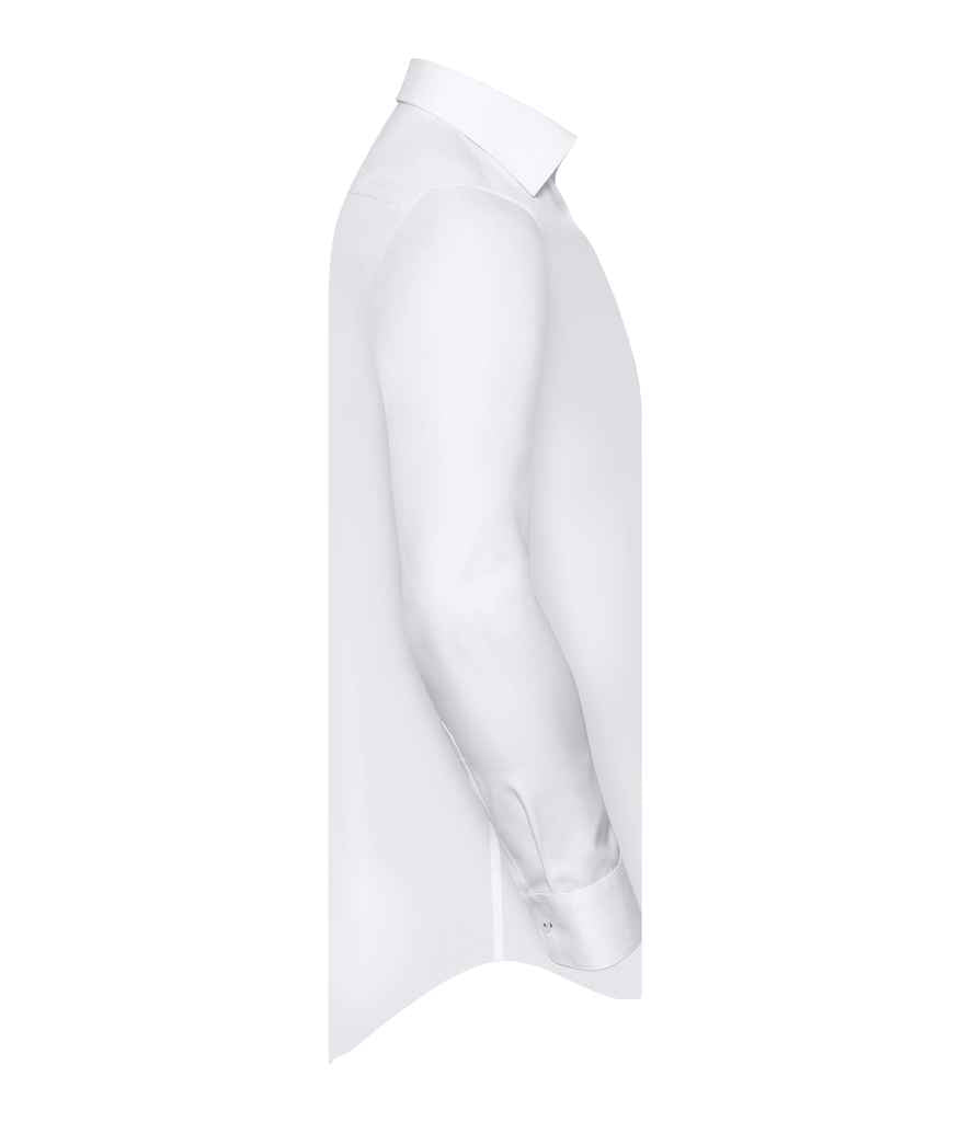 Russell Athletic Collection Long Sleeve Contrast Herringbone Shirt - White/Silver