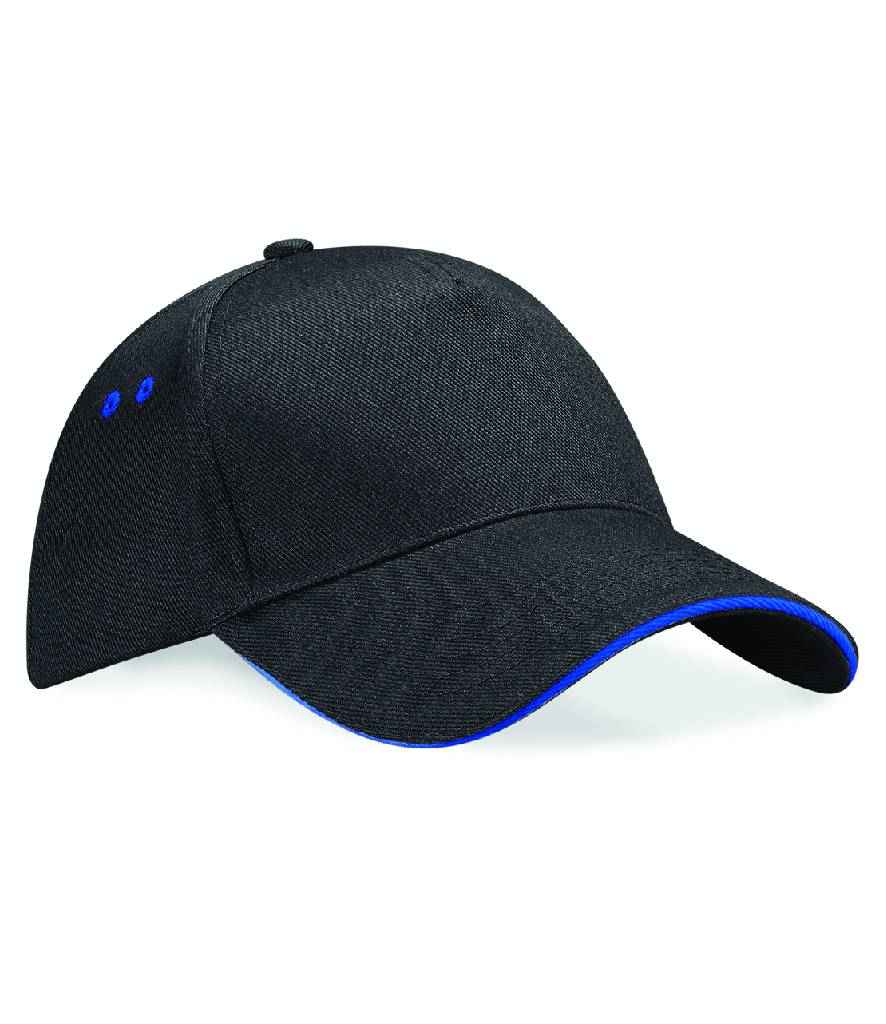 Beechfield Ultimate 5 Panel Cap with Sandwich Peak - Black/Bright Royal