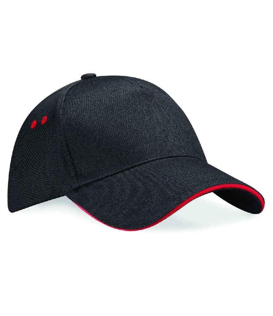 Beechfield Ultimate 5 Panel Cap with Sandwich Peak - Black/Classic Red