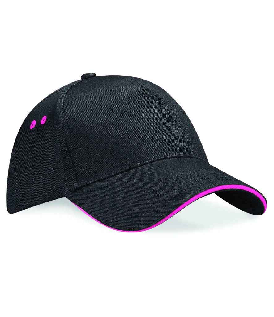 Beechfield Ultimate 5 Panel Cap with Sandwich Peak - Black/Fuchsia