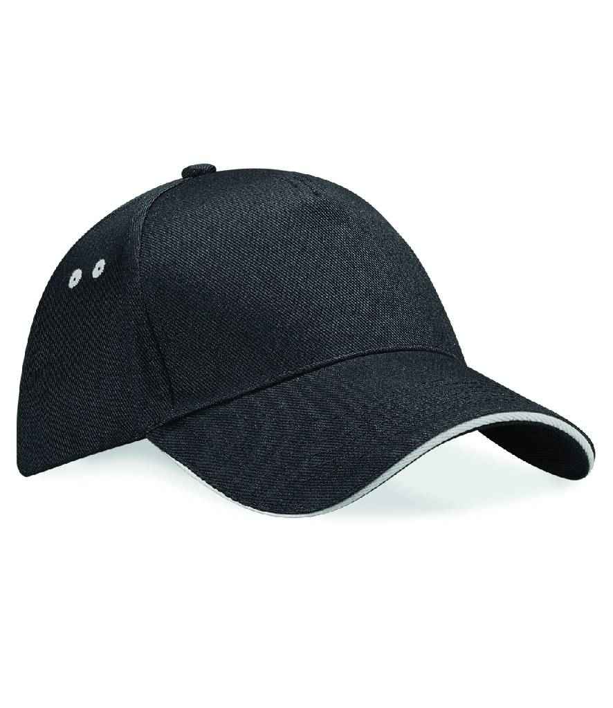 Beechfield Ultimate 5 Panel Cap with Sandwich Peak - Black/Light Grey