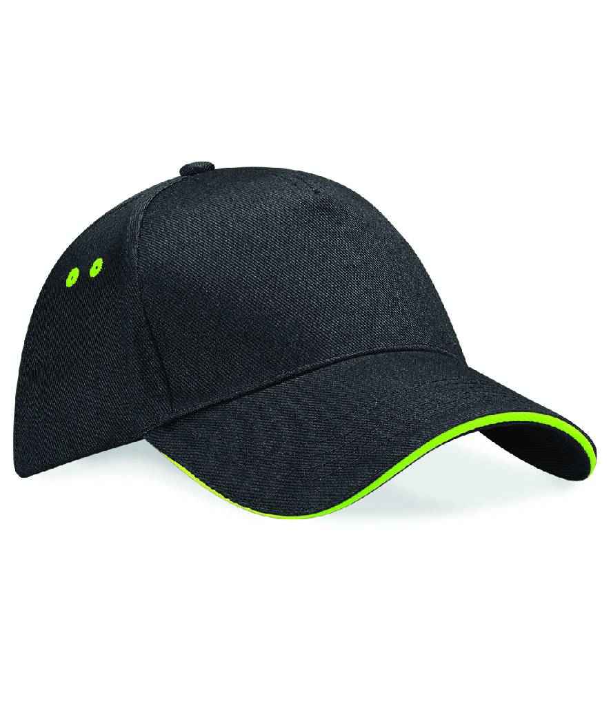 Beechfield Ultimate 5 Panel Cap with Sandwich Peak - Black/Lime Green