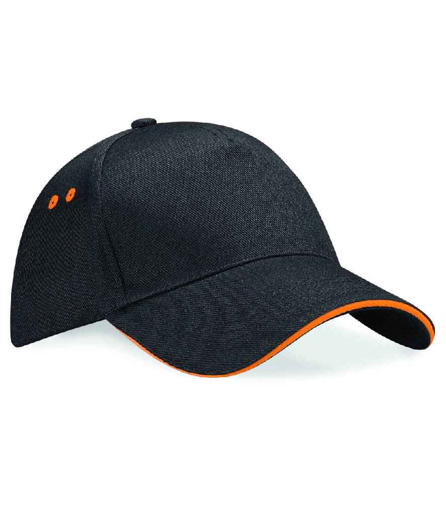 Beechfield Ultimate 5 Panel Cap with Sandwich Peak - Black/Orange