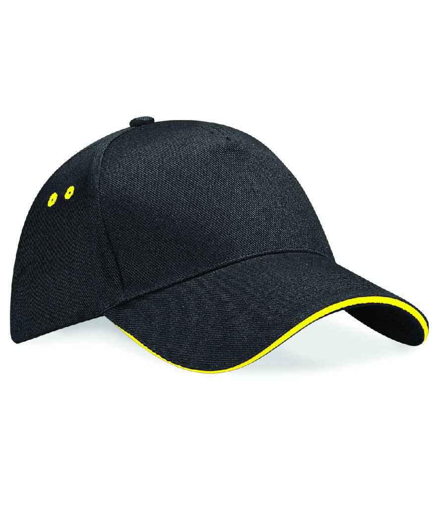 Beechfield Ultimate 5 Panel Cap with Sandwich Peak - Black/Yellow
