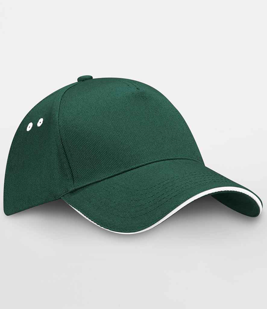 Beechfield Ultimate 5 Panel Cap with Sandwich Peak - Bottle Green/White