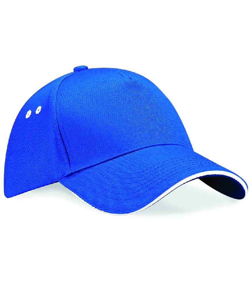 Beechfield Ultimate 5 Panel Cap with Sandwich Peak - Bright Royal/White