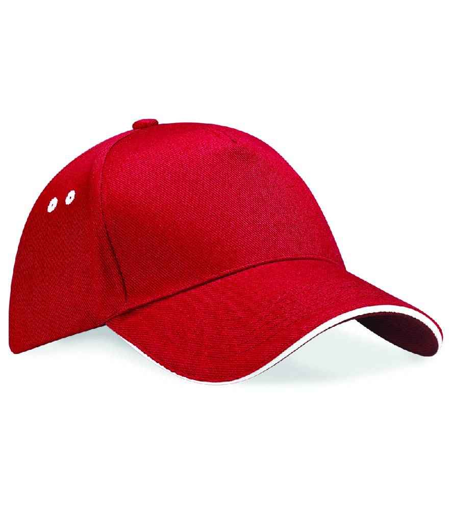 Beechfield Ultimate 5 Panel Cap with Sandwich Peak - Classic Red/White