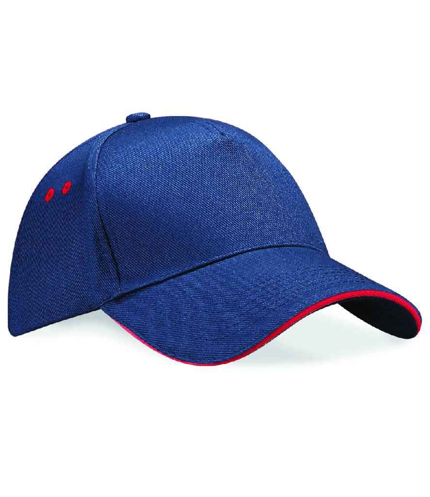 Beechfield Ultimate 5 Panel Cap with Sandwich Peak - French Navy/Classic Red