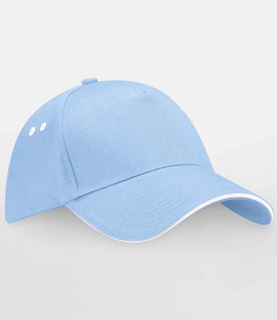 Beechfield Ultimate 5 Panel Cap with Sandwich Peak - Sky Blue/White