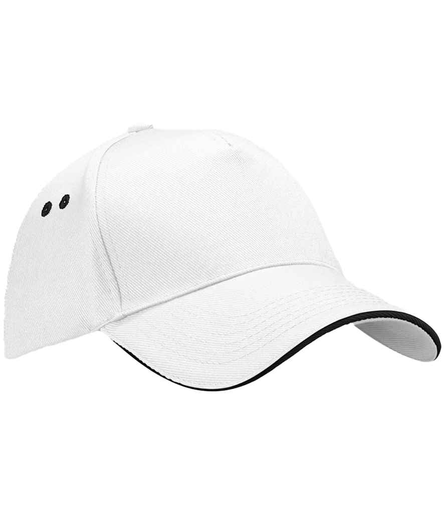 Beechfield Ultimate 5 Panel Cap with Sandwich Peak - White/Black