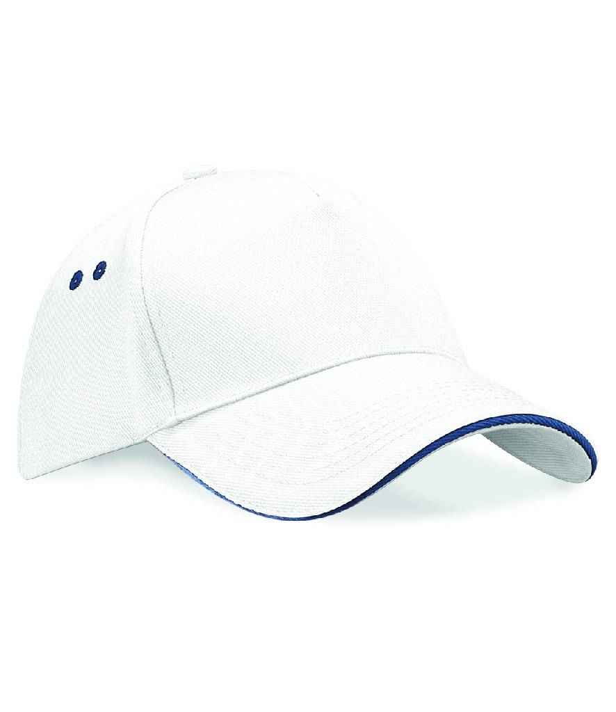 Beechfield Ultimate 5 Panel Cap with Sandwich Peak - White/French Navy