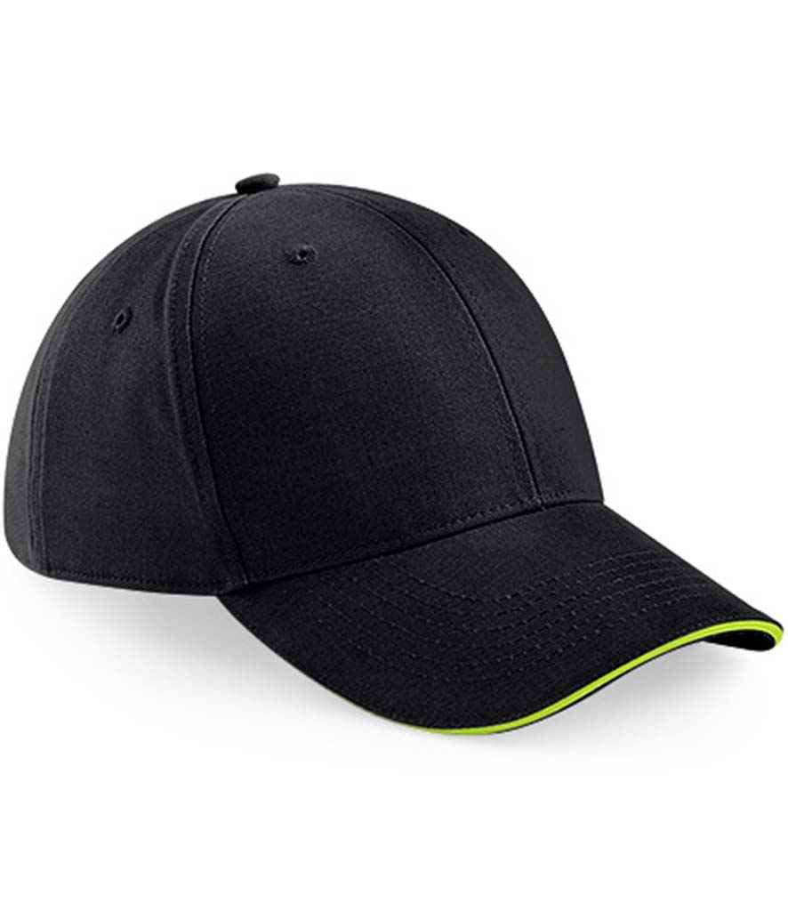 Beechfield Athleisure 6 Panel Cap - Black/Lime Green