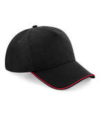 Beechfield Authentic Piped 5 Panel Cap - Black/Classic Red