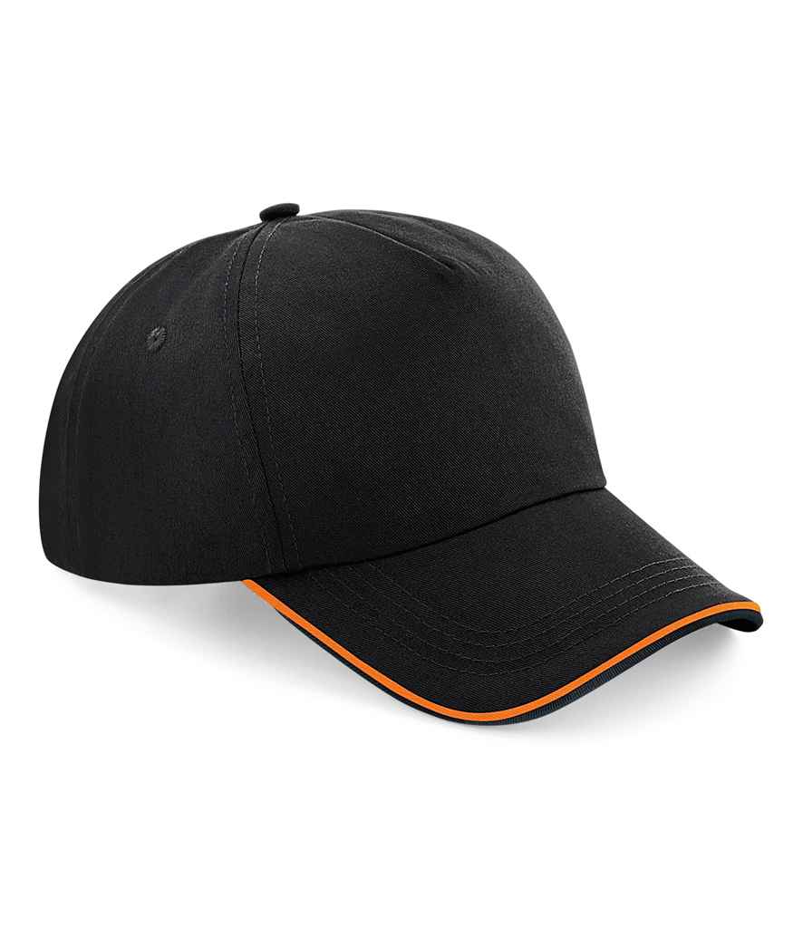 Beechfield Authentic Piped 5 Panel Cap - Black/Orange