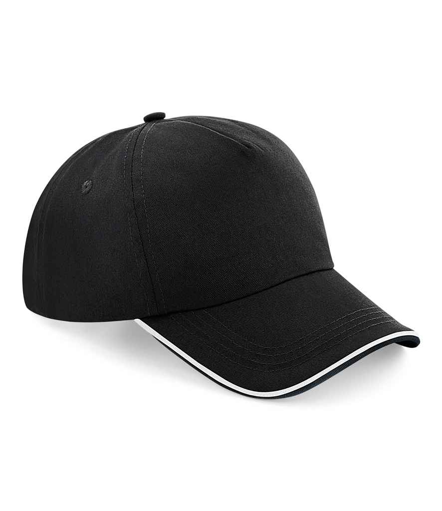Beechfield Authentic Piped 5 Panel Cap - Black/White