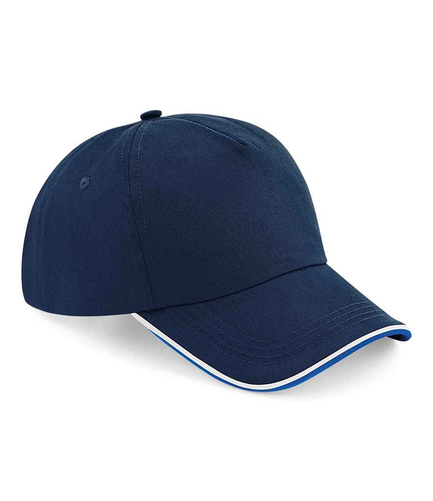 Beechfield Authentic Piped 5 Panel Cap - French Navy/Bright Royal/White