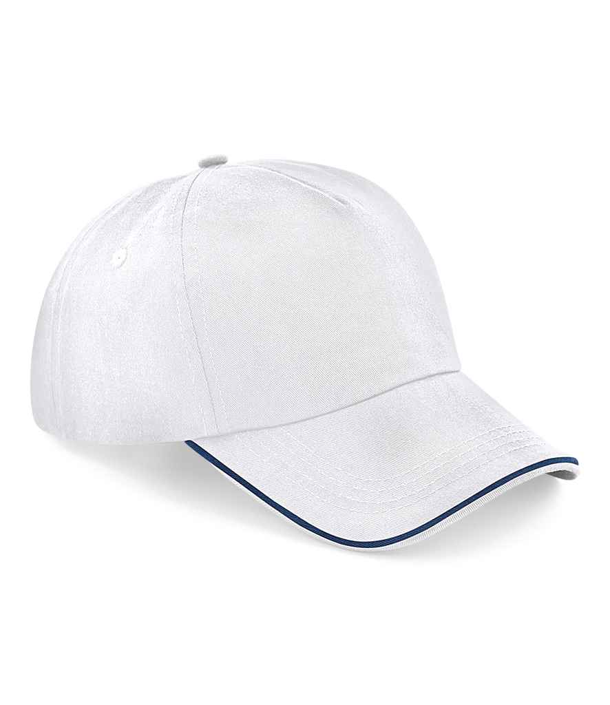 Beechfield Authentic Piped 5 Panel Cap - White/French Navy