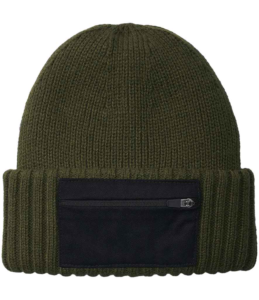 Beechfield Zip Patch Beanie - Military Green/Black