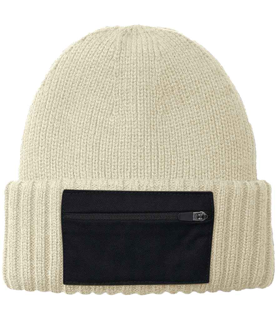 Beechfield Zip Patch Beanie - Sand/Black