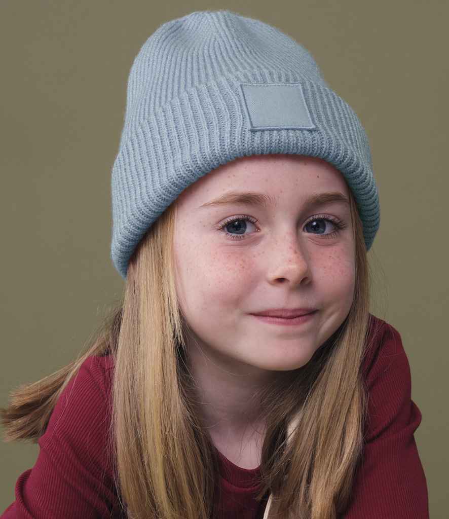 Beechfield Kids Deep Cuffed Tonal Patch Beanie - Dusty Blue