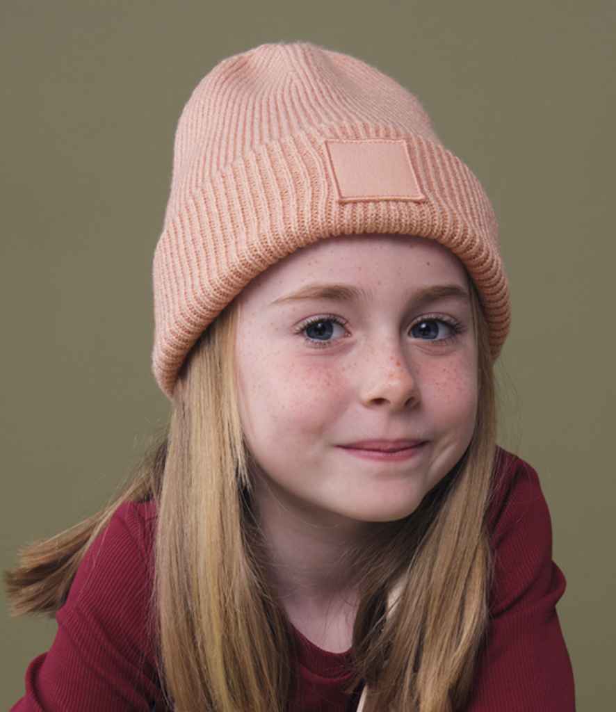 Beechfield Kids Deep Cuffed Tonal Patch Beanie - Peach