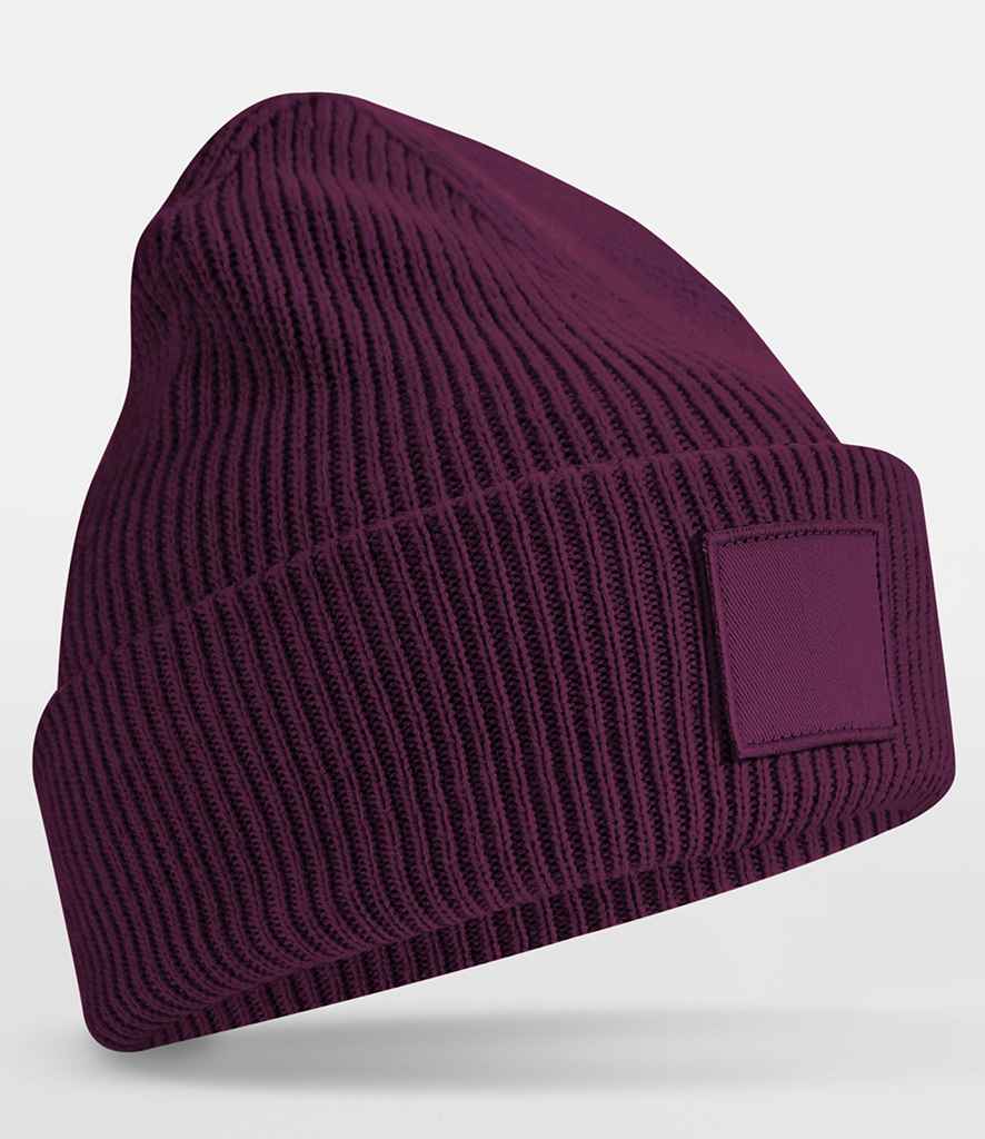 Beechfield Deep Cuff Tonal Patch Beanie - Burgundy