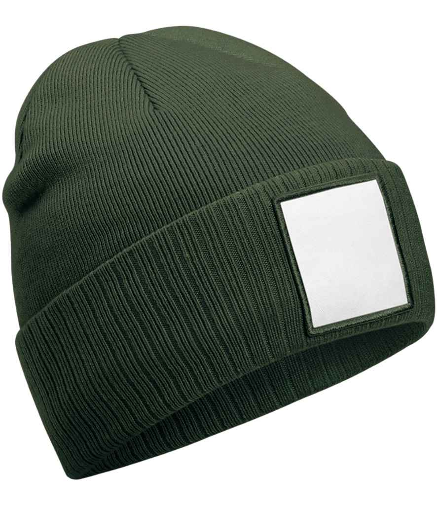 Beechfield Appliqué Patch Beanie - Olive Green/White